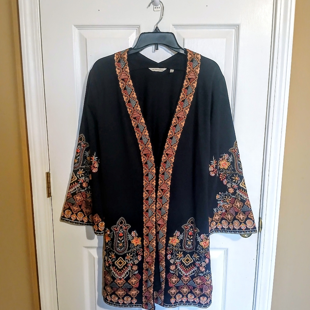 Soft Surroundings Embroidered  Fireworks Kimono Long Jacket Size M